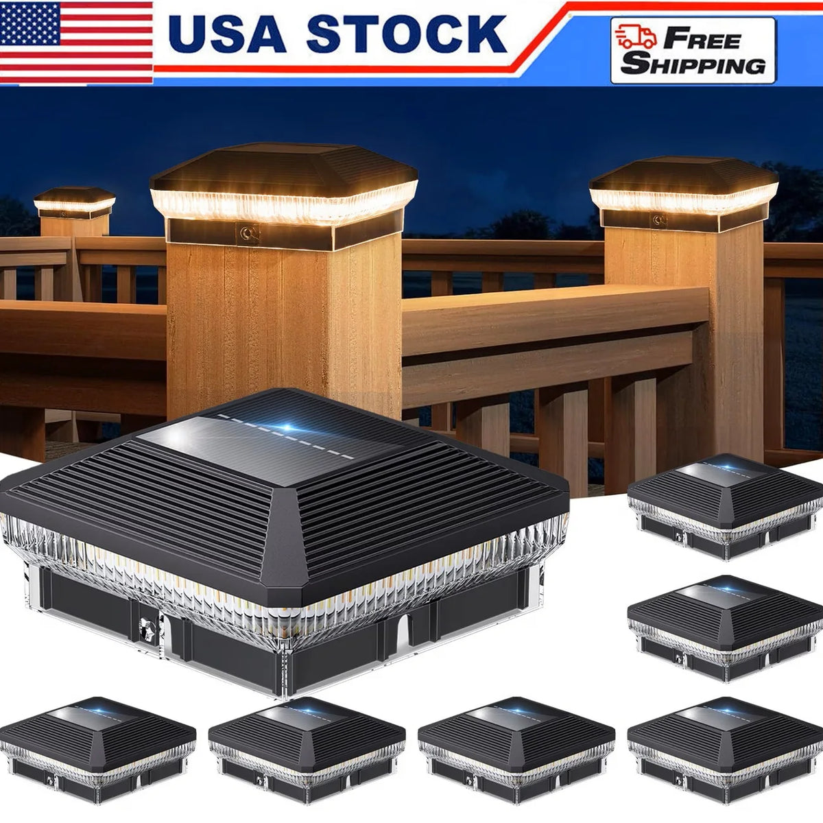 Outdoor Solar Post Lights With LED Illumination And 3 Modes