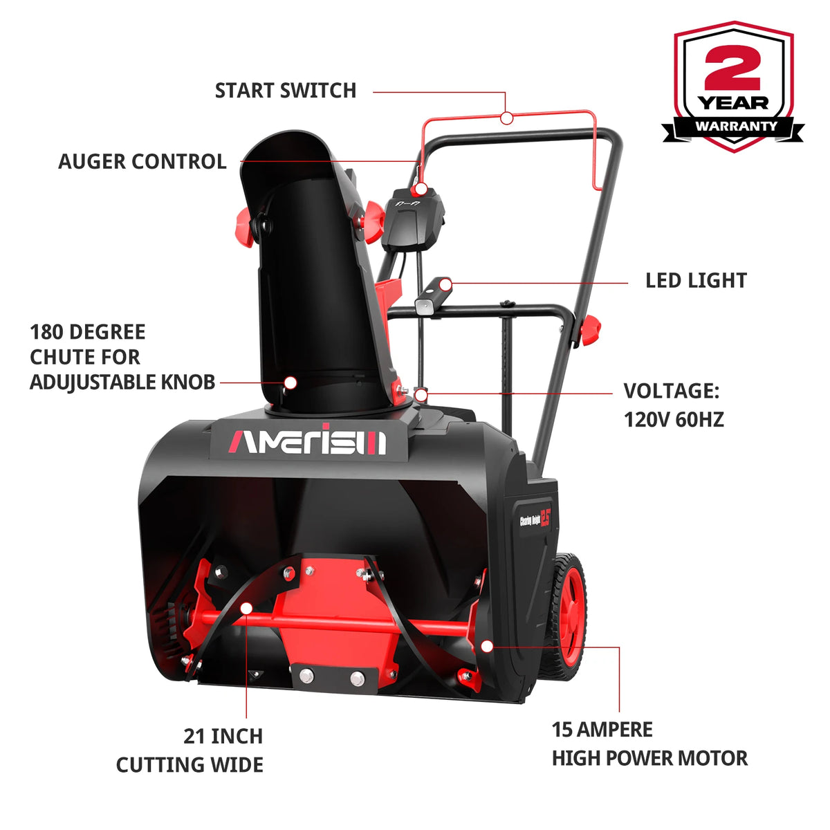 PowerSmart Electric Snow Blower With LED Light And Rotating Chute