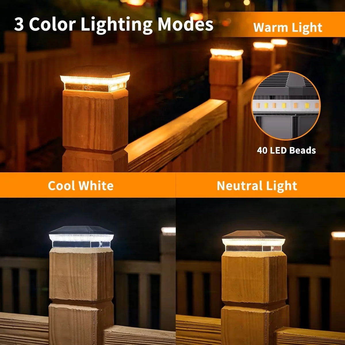 Outdoor Solar Post Lights With LED Illumination And 3 Modes