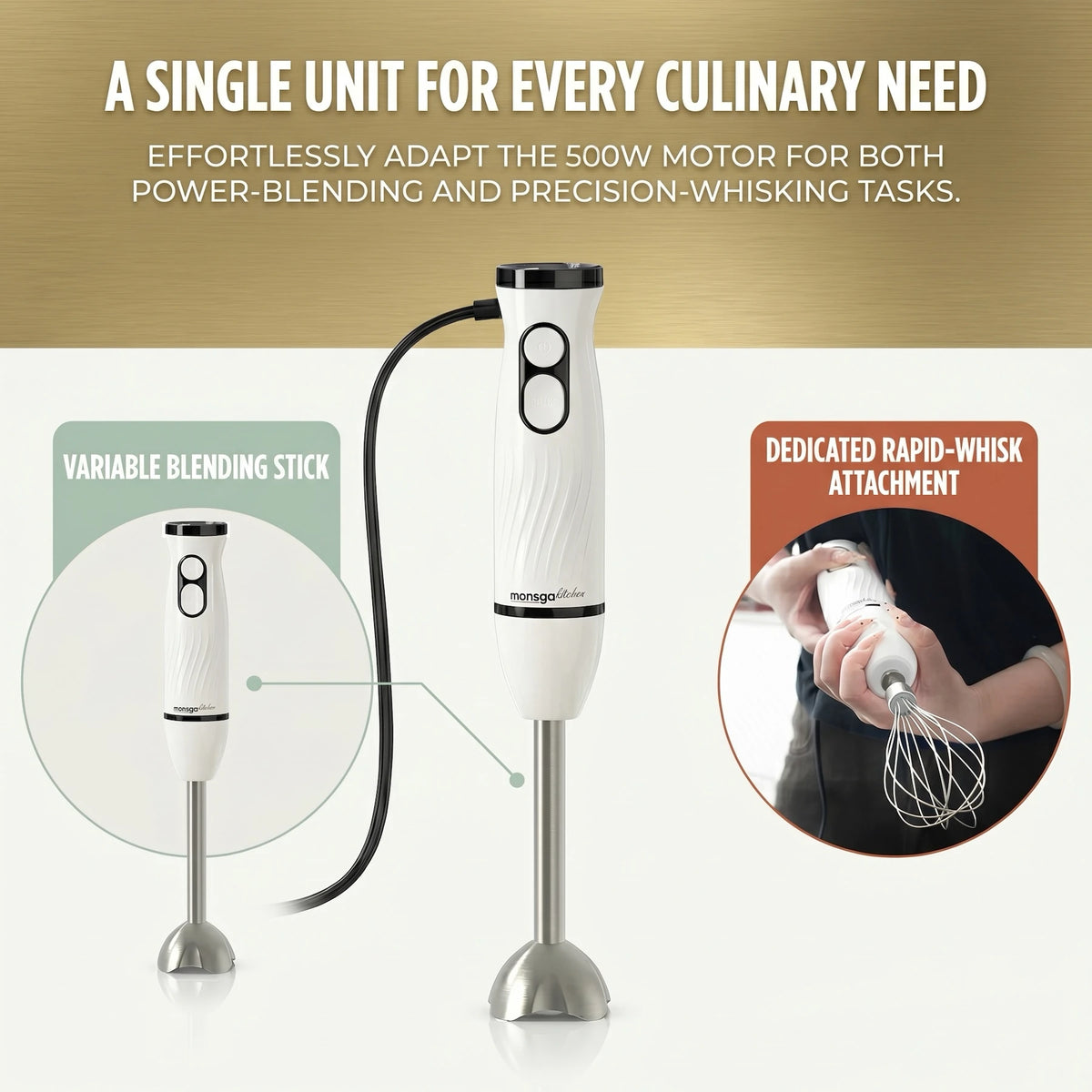 MONSGA Multifunctional Immersion Hand Blender With Chopper And Whisk