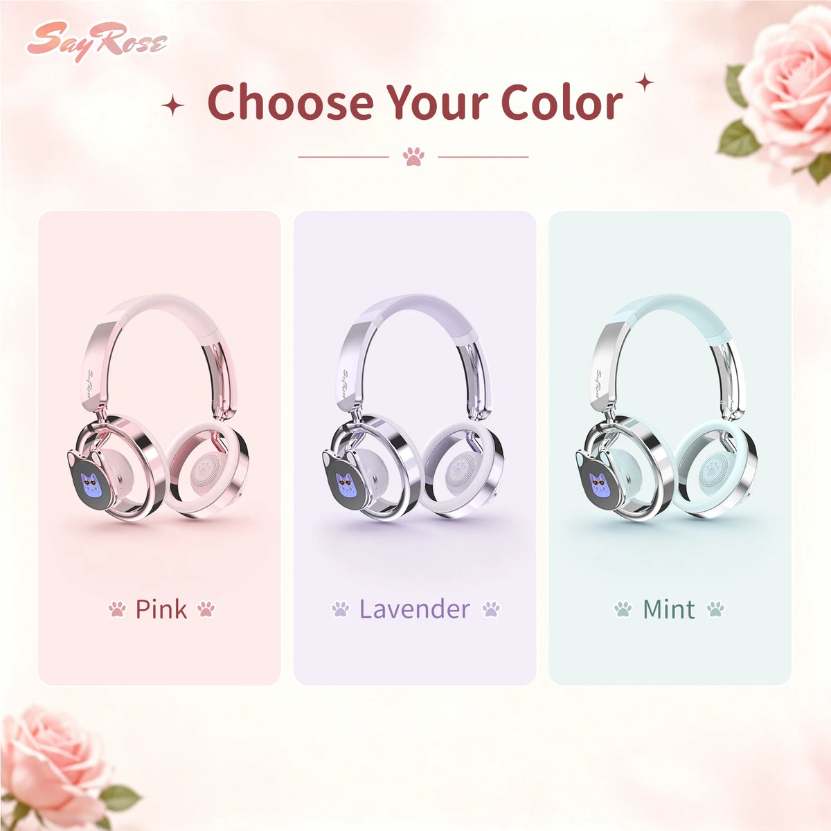 SayRose Cat Ear Open Back Bluetooth Wireless Headphones \