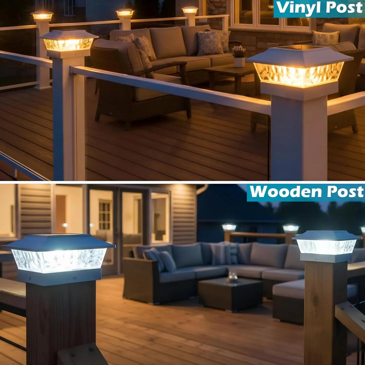 Solar Powered LED Post Cap Lights With Dual Lighting Modes