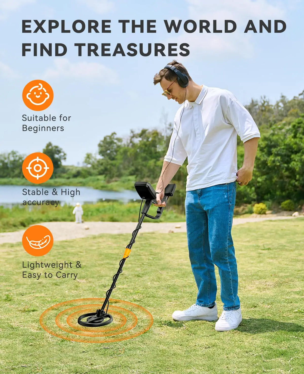 SUNPOW Professional Waterproof Metal Detector With Pinpoint Gold Detection Modes