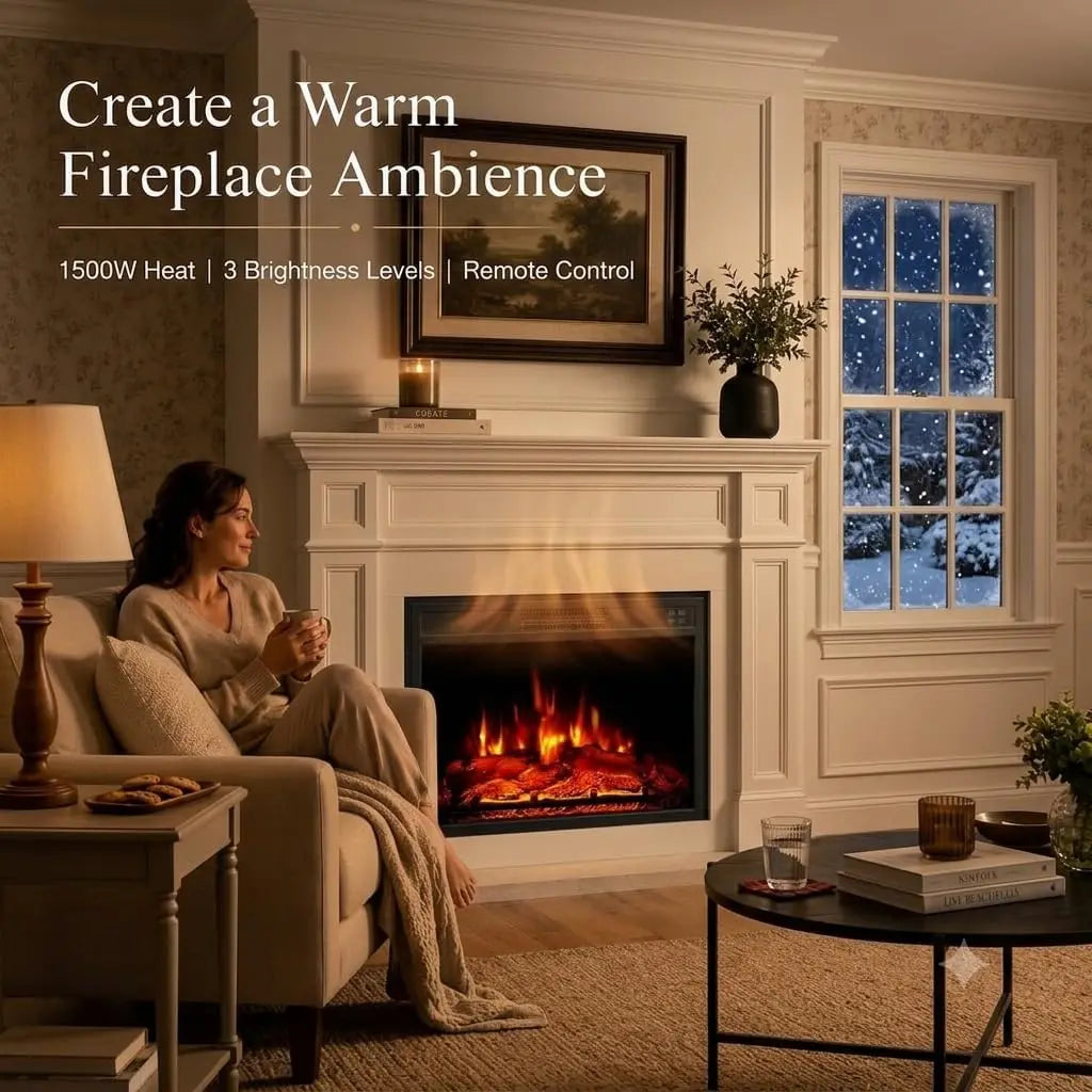 Recessed Electric Fireplace Insert With Remote And Adjustable Flame Settings