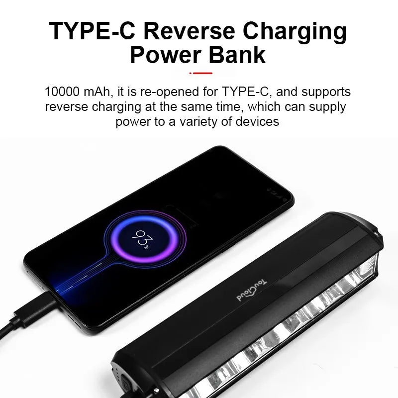 TouCloud Waterproof Front Bicycle Light With Power Bank