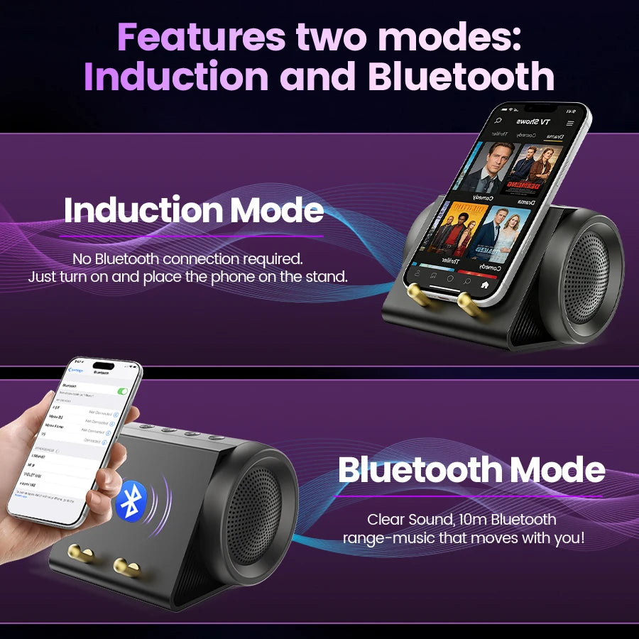Wireless Induction Bluetooth Speaker With Phone Stand And Extended Playtime