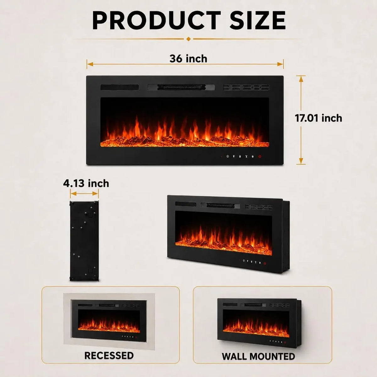 Tacleekii Wall Mounted Electric Fireplace With Remote Control