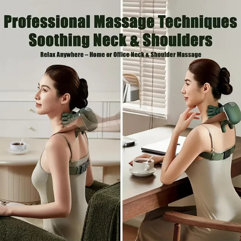 Wireless Bionic Heated Neck And Shoulder Massager With Finger Massage