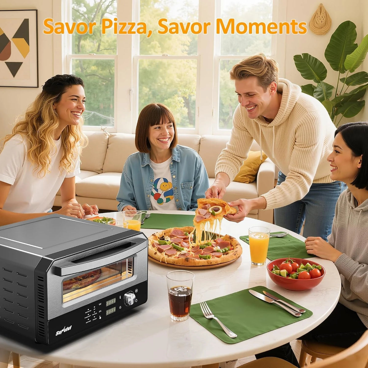 Portable Electric Pizza Oven With Preset Cooking And Baking Stone