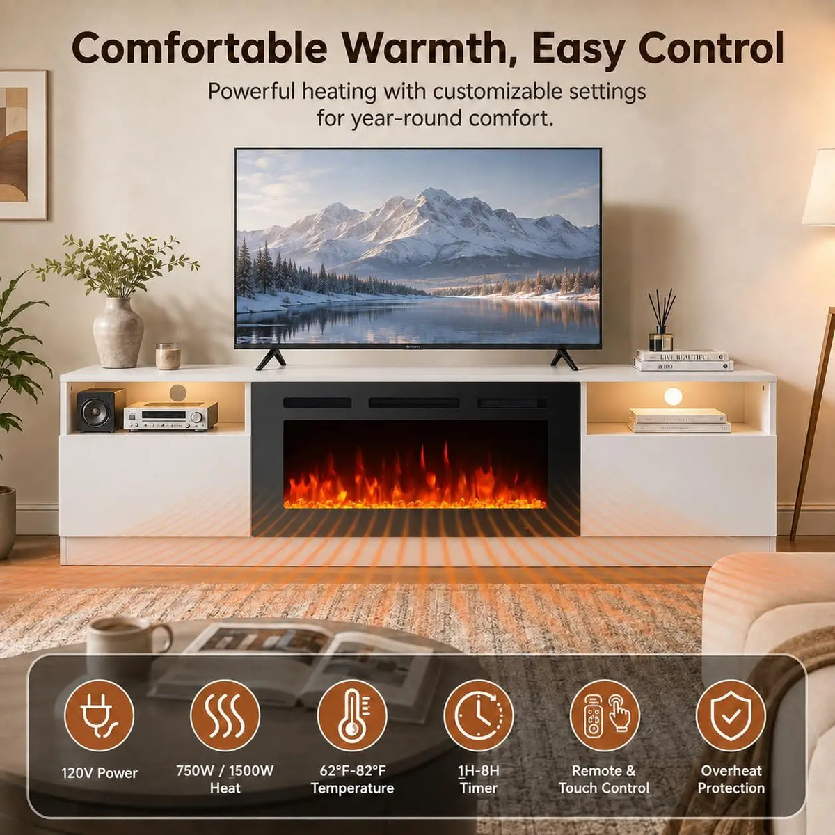 Tacleekii Electric Fireplace Media Console Television Stand