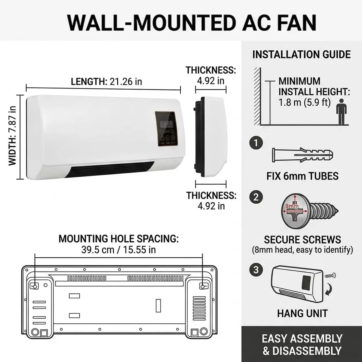 Wall Mounted Electric Heater And Fan With Remote Control