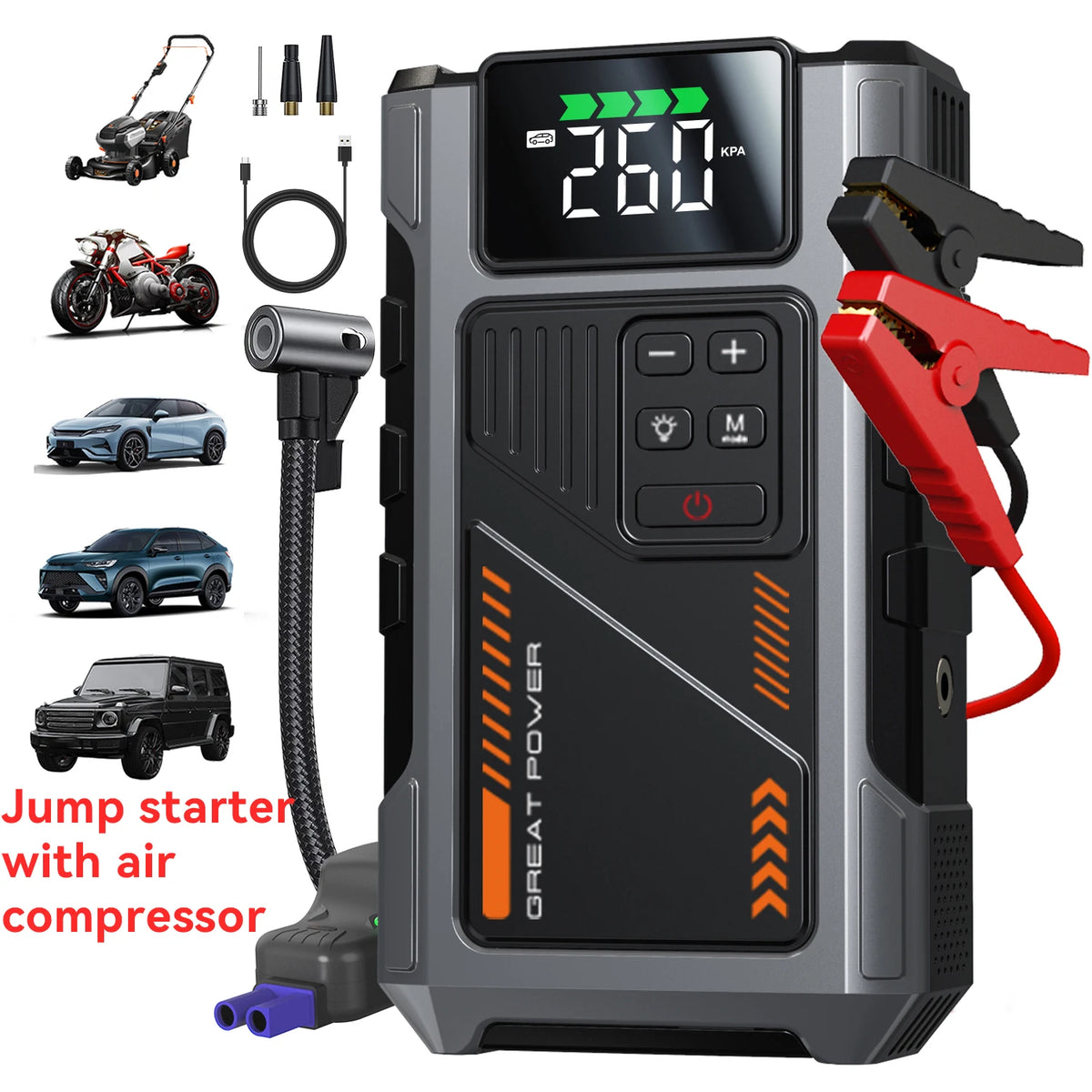 Geeneu Portable Car Jump Starter With Integrated Air Compressor