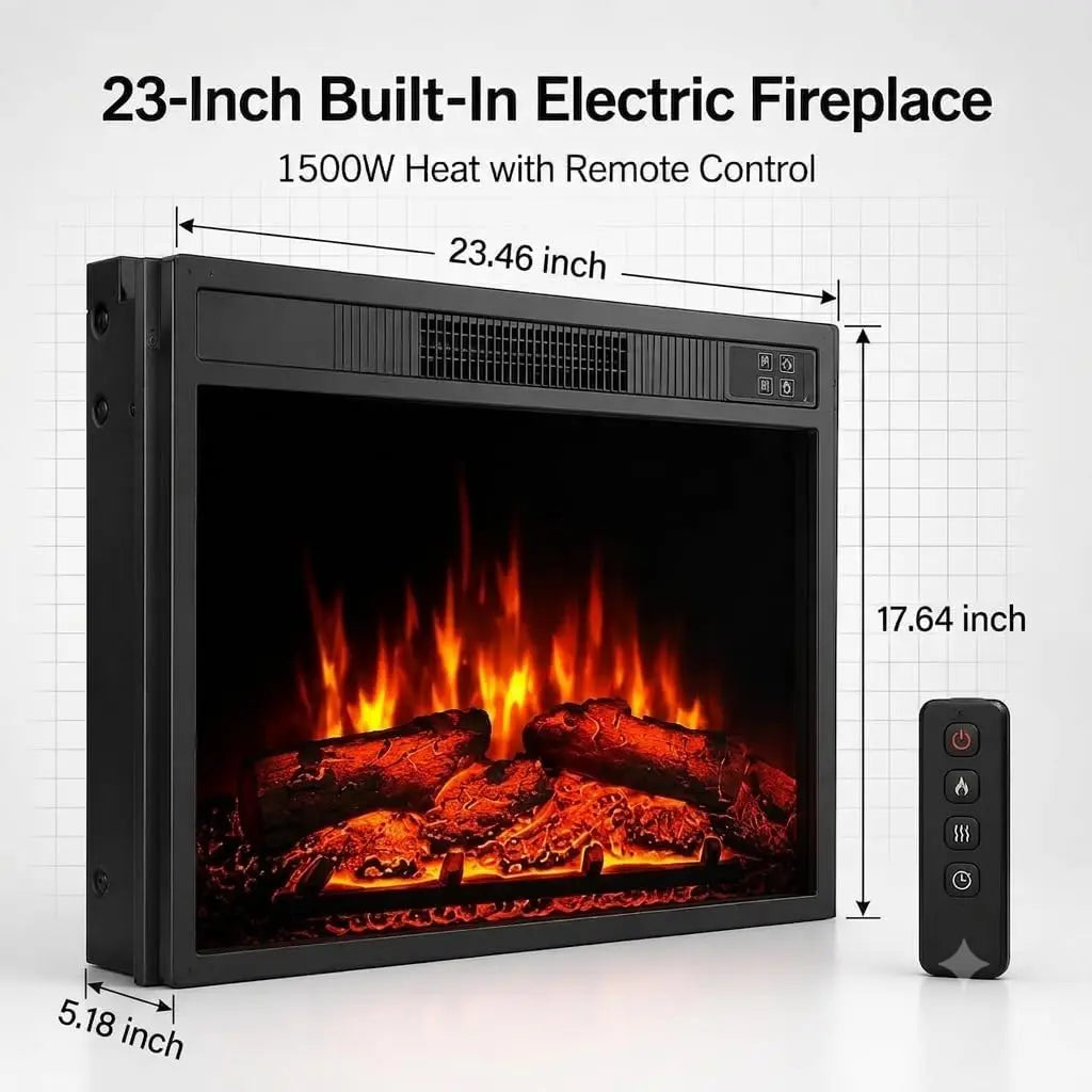Recessed Electric Fireplace Insert With Remote And Adjustable Flame Settings