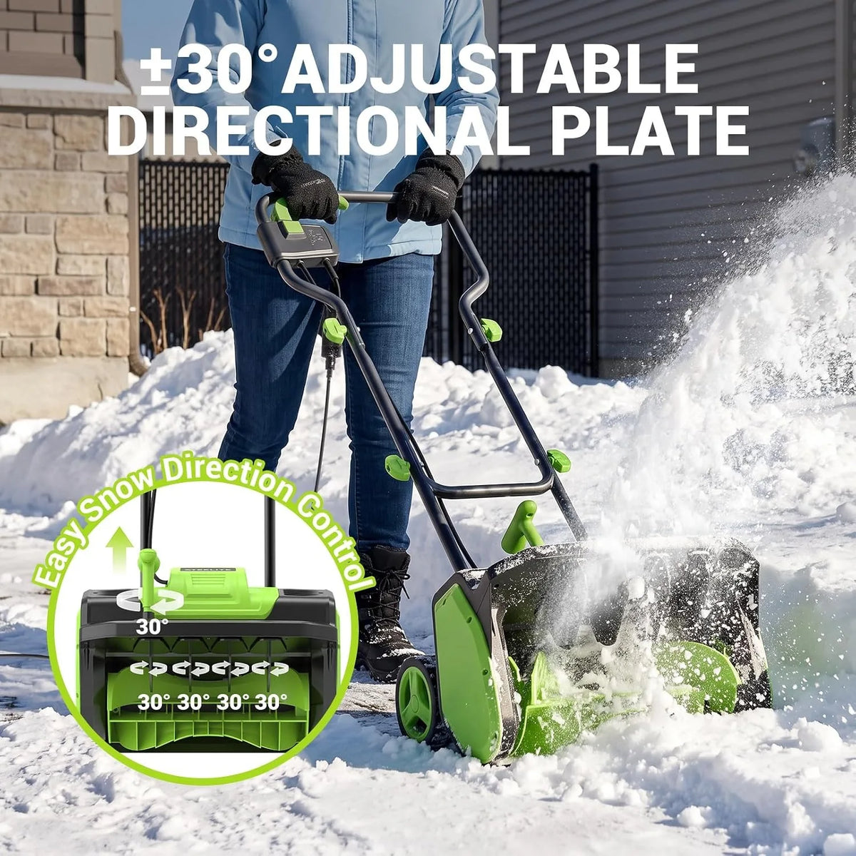 Deli Corded Electric Snow Shovel With Wheels And Safety Switch