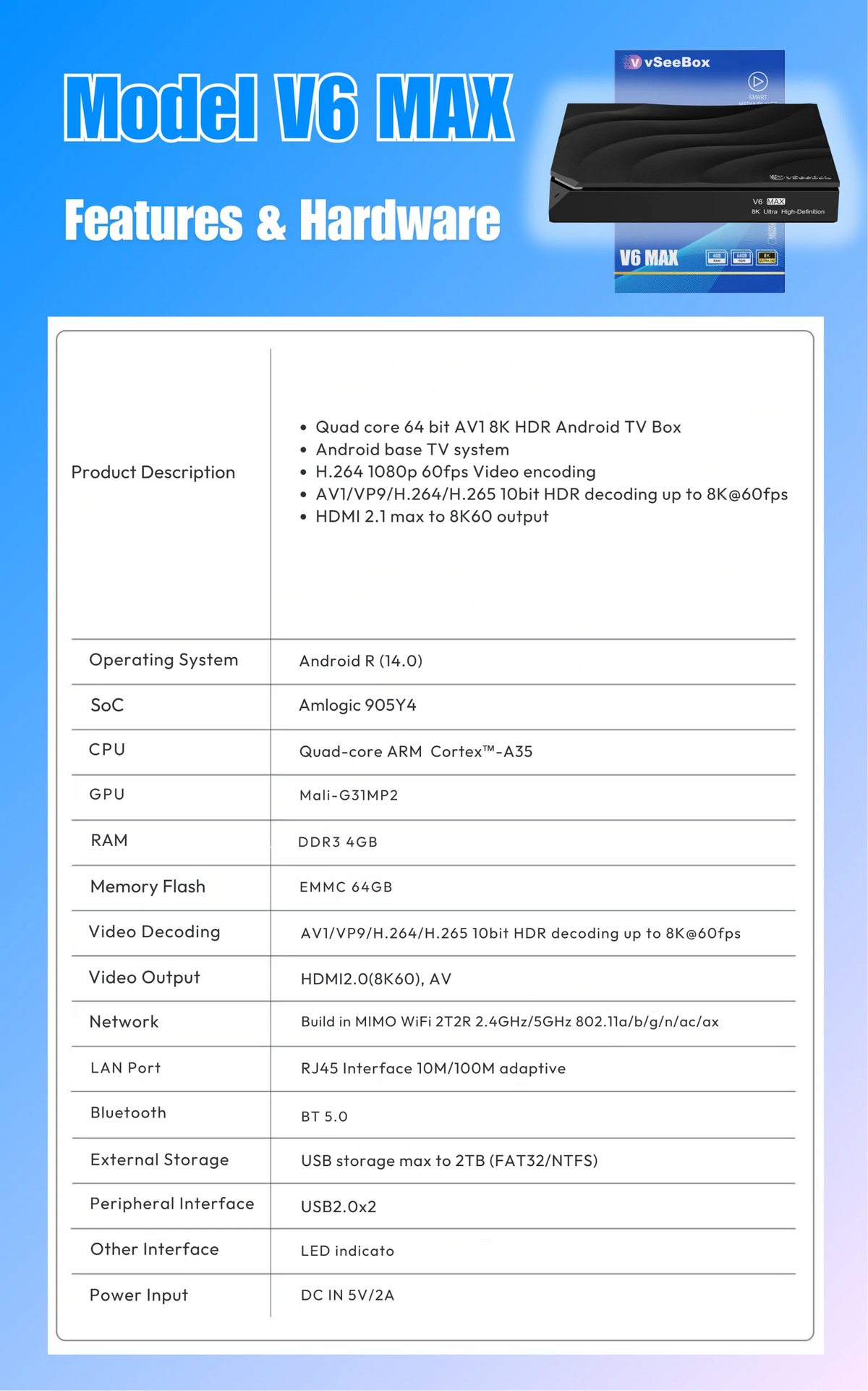vSeeBox V6 Max Android 8K Streaming Player Voice Control