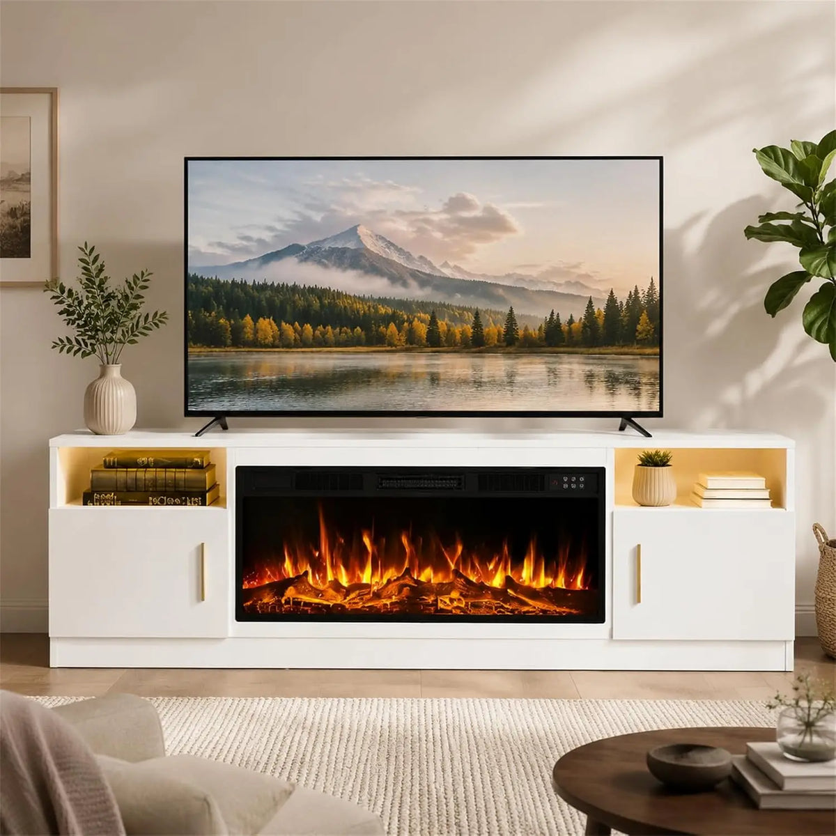 Tacleekii Electric Fireplace Media Console Television Stand