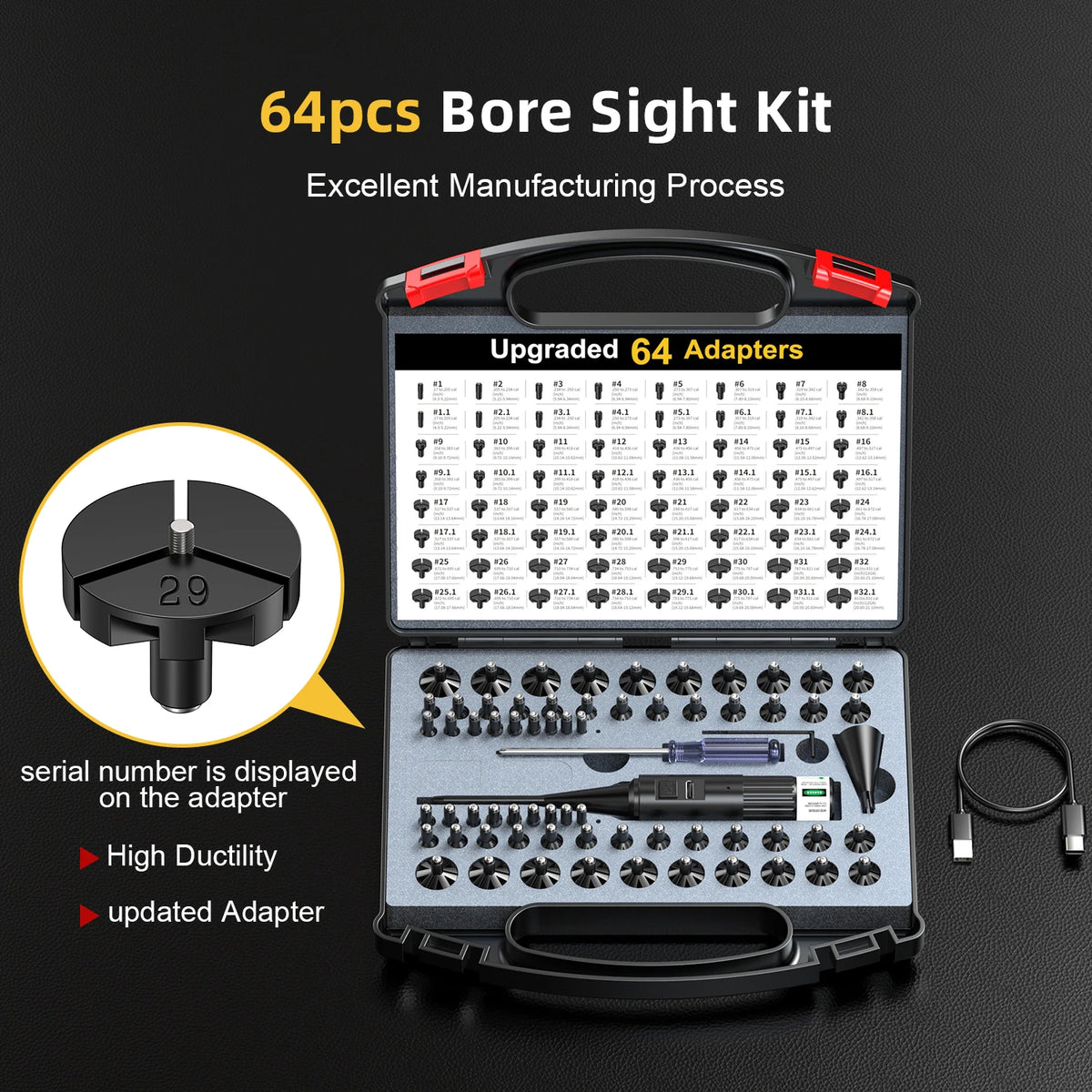 Universal Rechargeable Laser Bore Sighting Kit With Adapters Storage Case