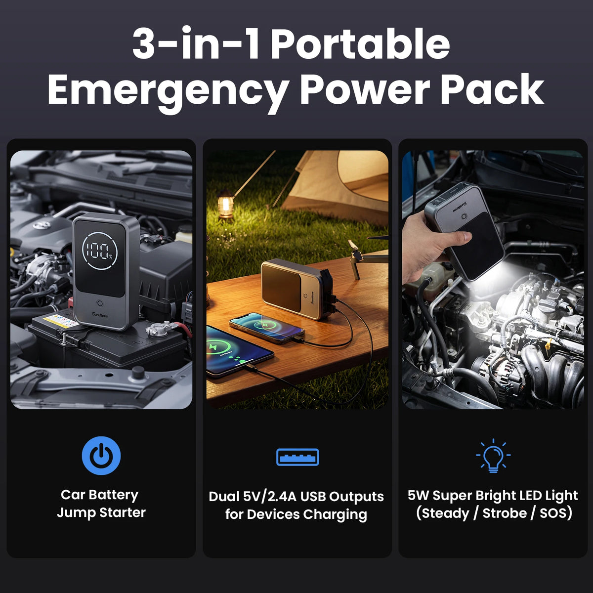 SuntNeew Jump Starter with LCD USB Charging and LED Light