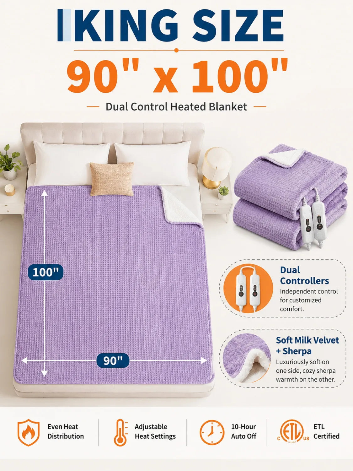 Cozy Flannel Sherpa Heated Electric Blanket With Auto Shutoff