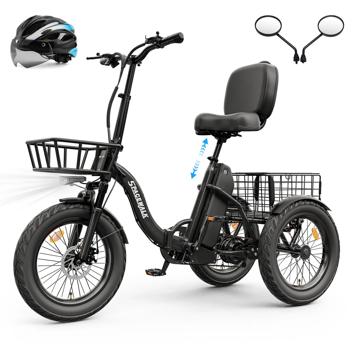 Spacewalk 1200W Folding Electric Trike With Adult Cargo Basket