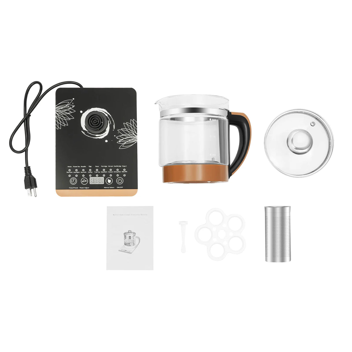 Multifunctional Electric Glass Kettle With Tea Infuser And Steamer