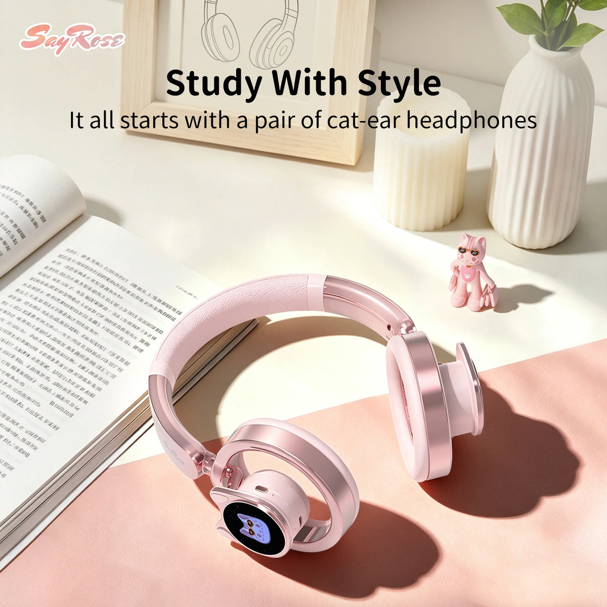 SayRose Cat Ear Open Back Bluetooth Wireless Headphones \