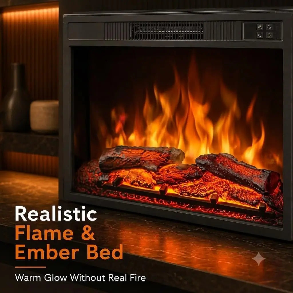 Recessed Electric Fireplace Insert With Remote And Adjustable Flame Settings