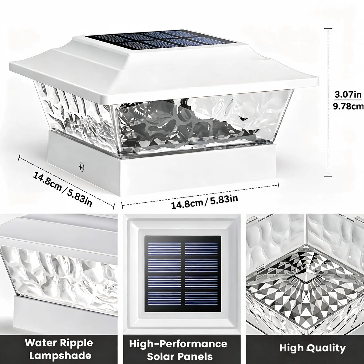 Solar Powered LED Post Cap Lights With Dual Lighting Modes