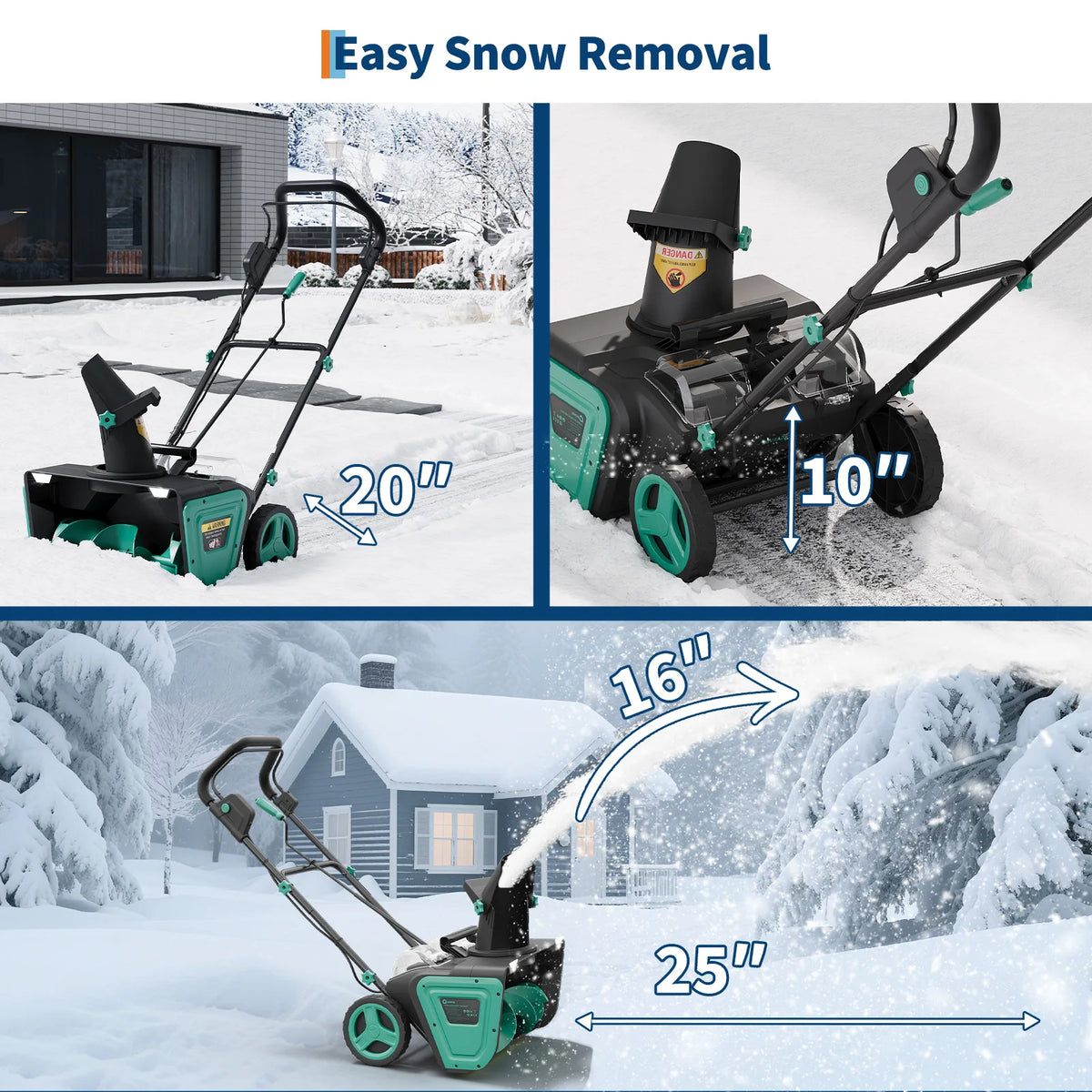 Electric Corded Snow Blower With Adjustable Chute And Safety Lock