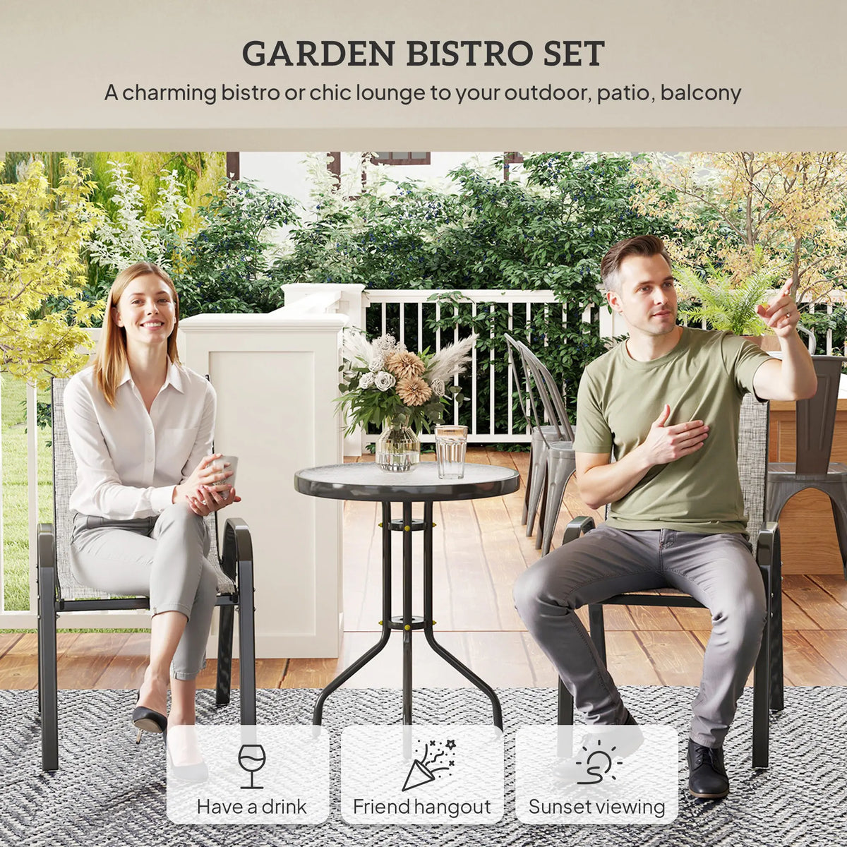 Outsunny Outdoor Patio Bistro Set With Stackable Chairs