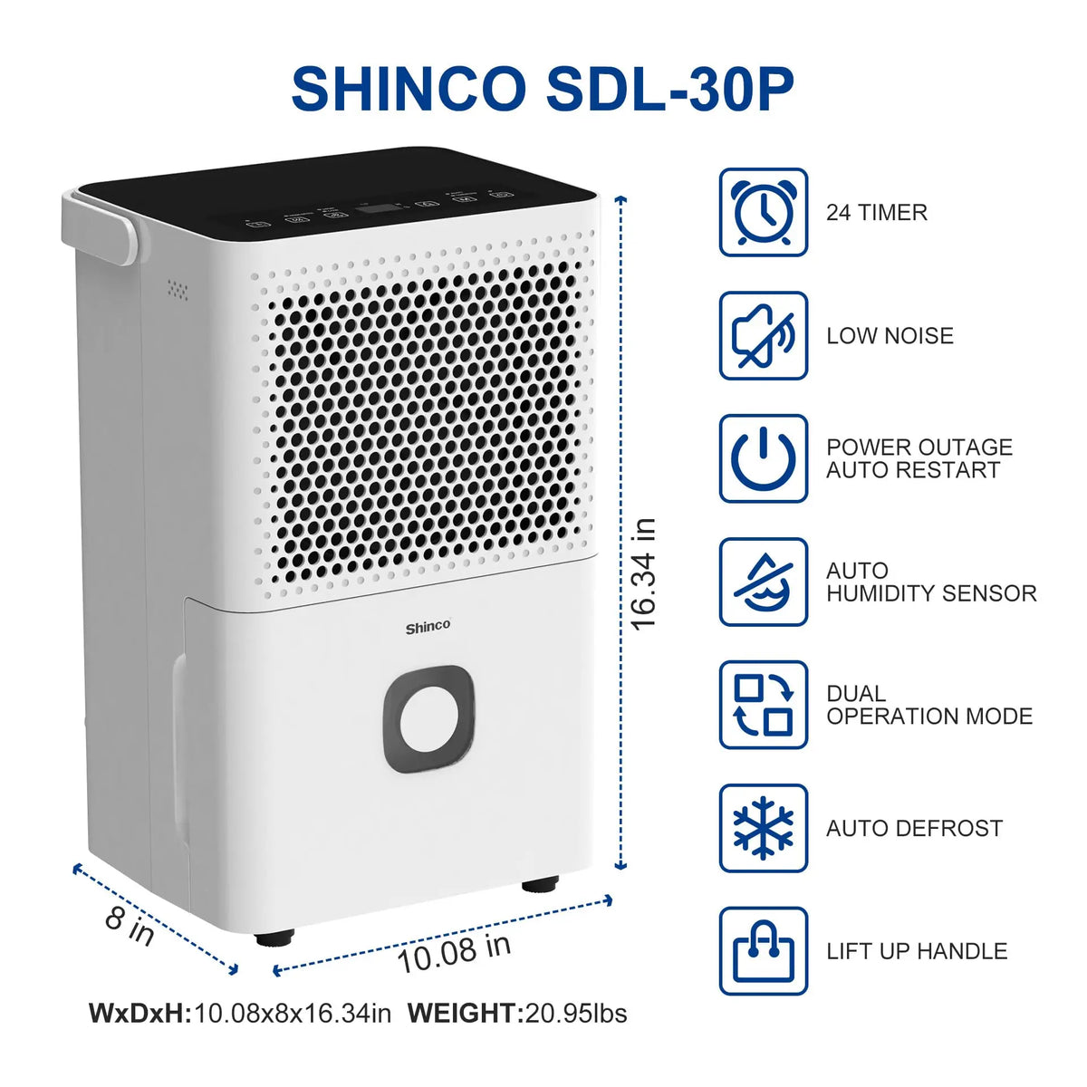 Shinco Home Dehumidifier With Automatic Drainage And Humidity Control