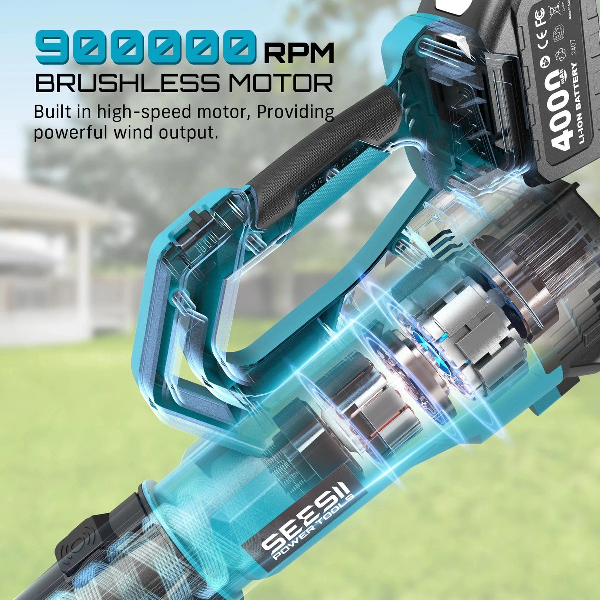 SeeSii Brushless Cordless Turbo Blower for Lawn Care and Debris