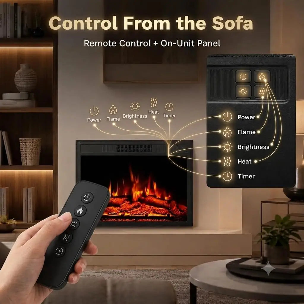 Recessed Electric Fireplace Insert With Remote And Adjustable Flame Settings