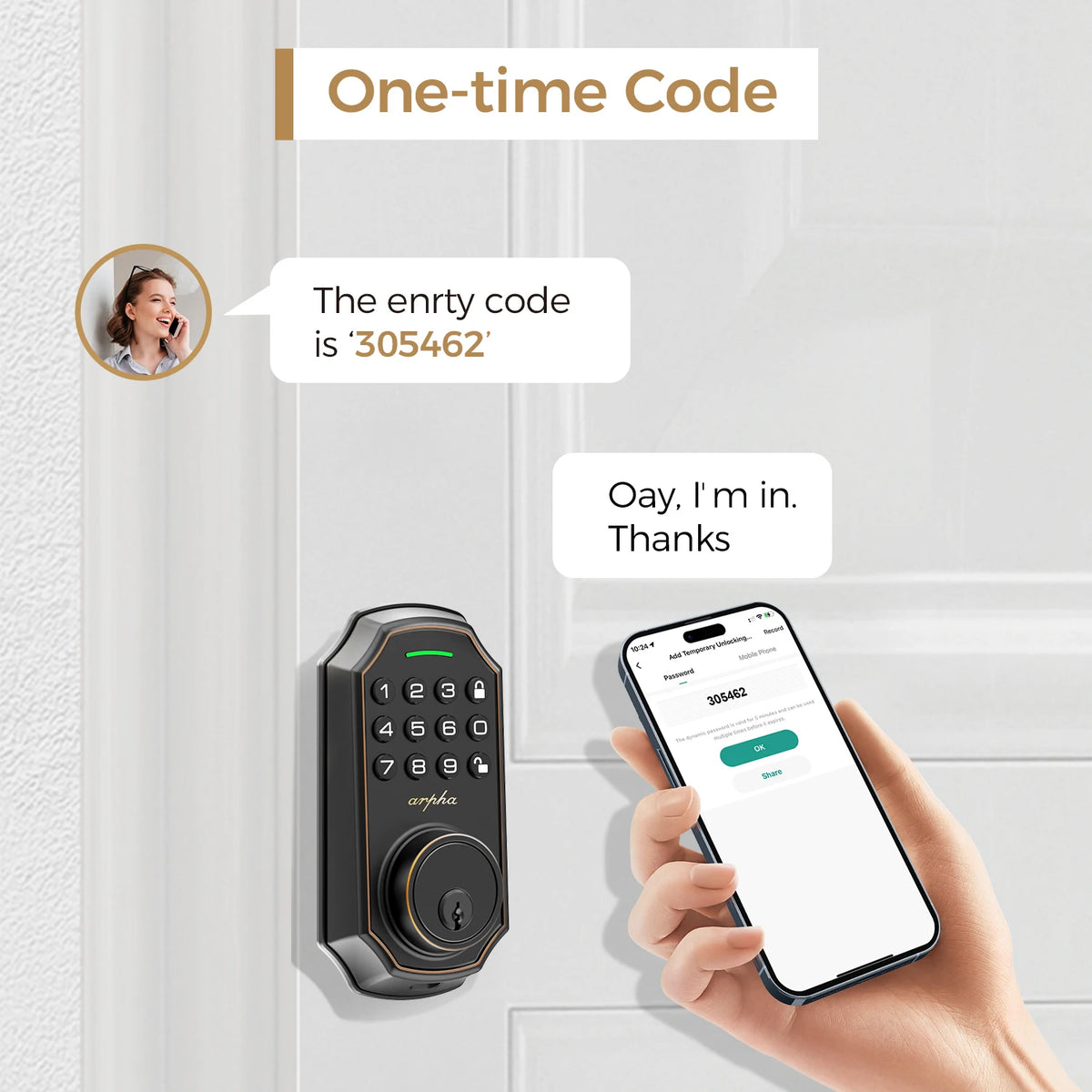 Smart WiFi Keyless Entry Electronic Deadbolt With Auto Lock Function