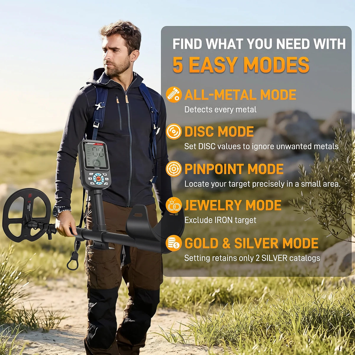 DIHO H30 Professional Rechargeable Metal Detector With Waterproof Coil