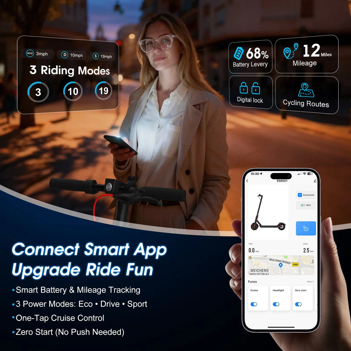 OBX Foldable Electric Scooter With App And Long Range Battery