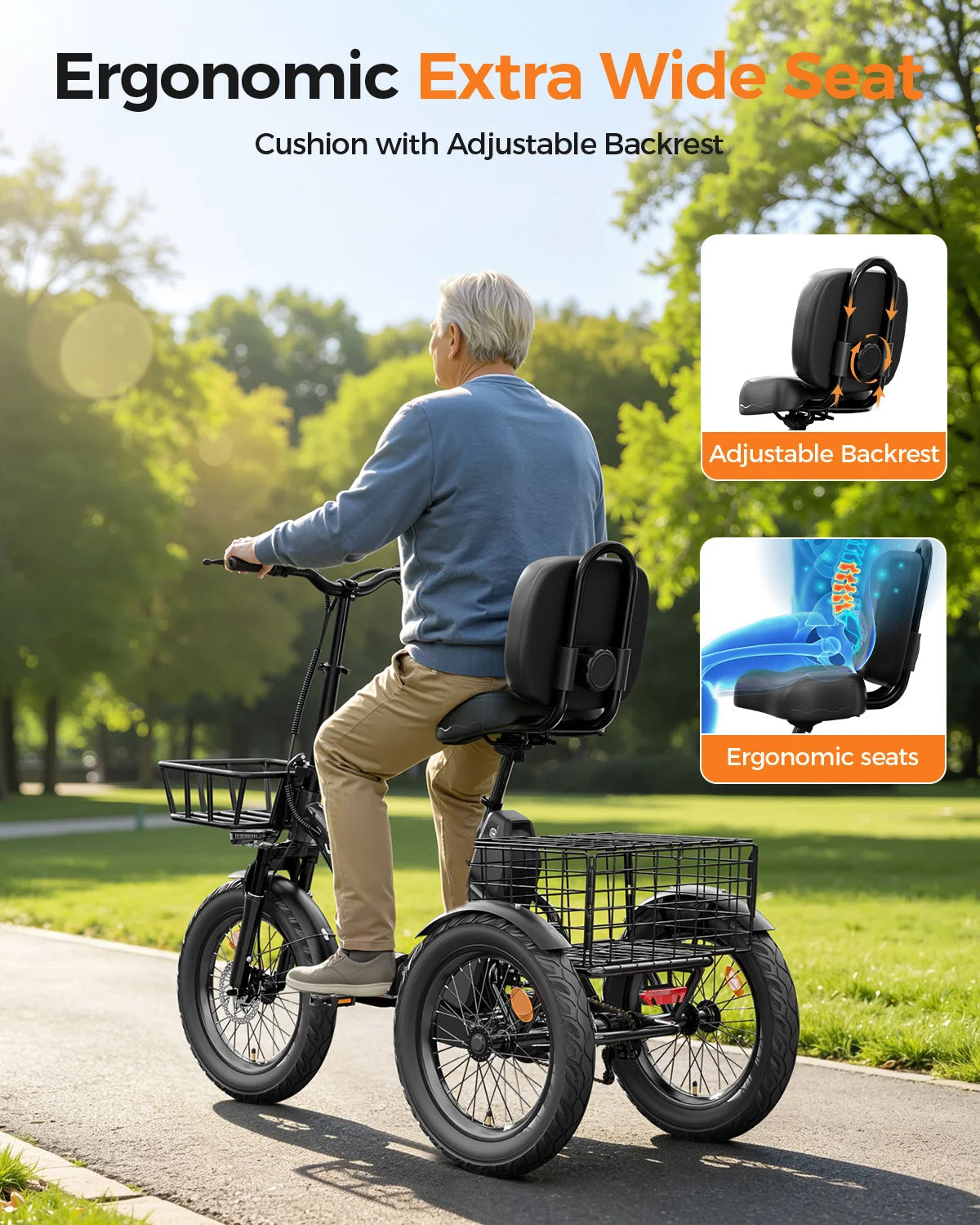 Spacewalk 1200W Folding Electric Trike With Adult Cargo Basket
