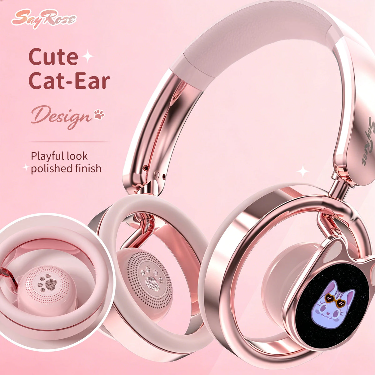 SayRose Cat Ear Open Back Bluetooth Wireless Headphones \