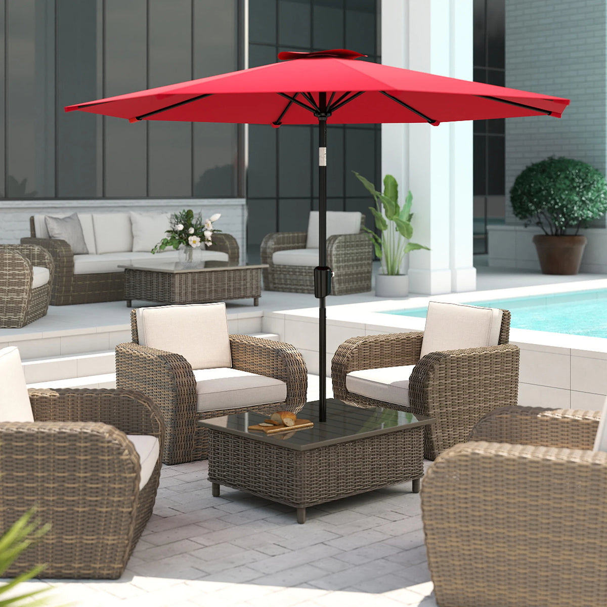 Patio Market Umbrella With Crank Lift Tilt And UV Protection