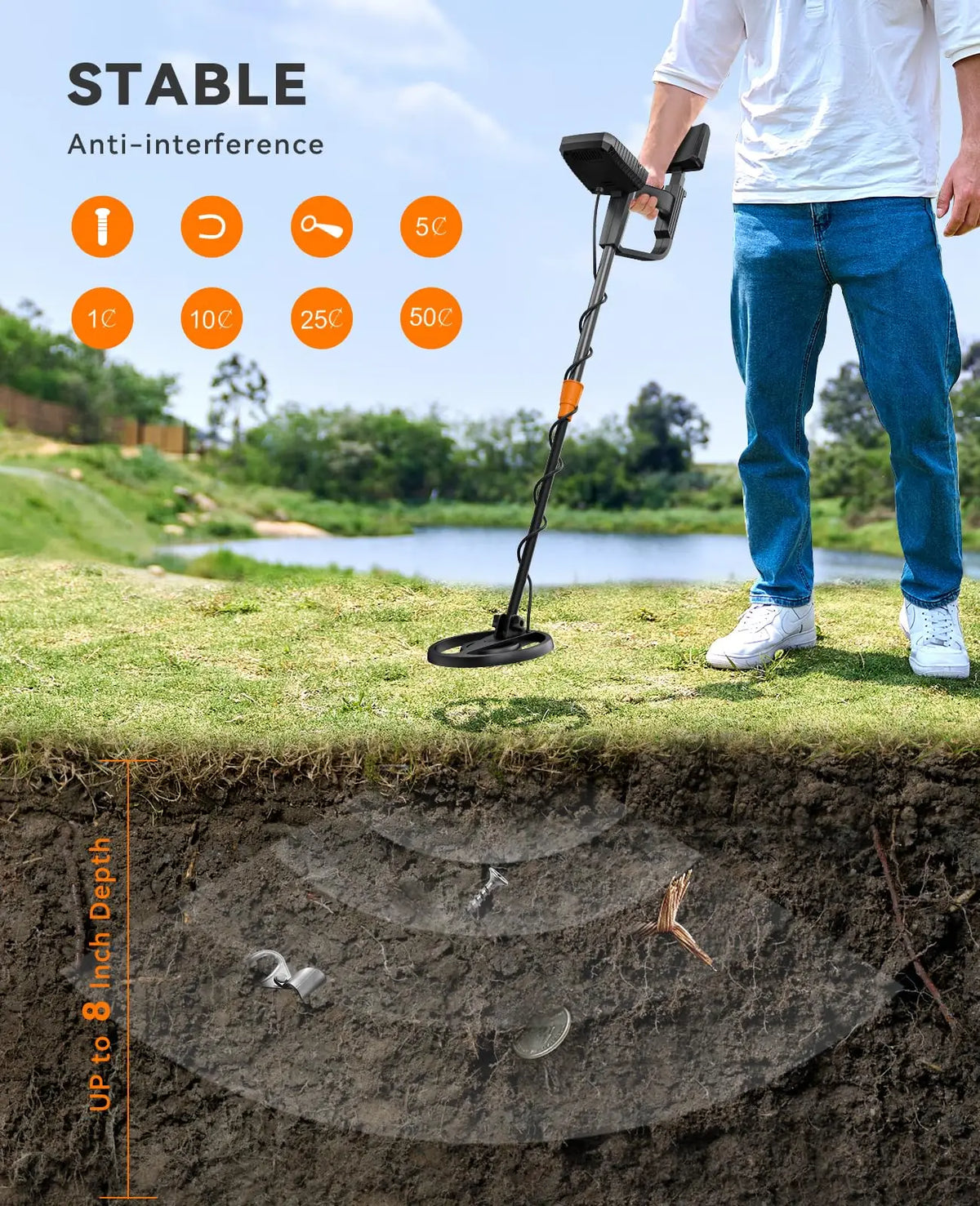 SUNPOW Professional Waterproof Metal Detector With Pinpoint Gold Detection Modes