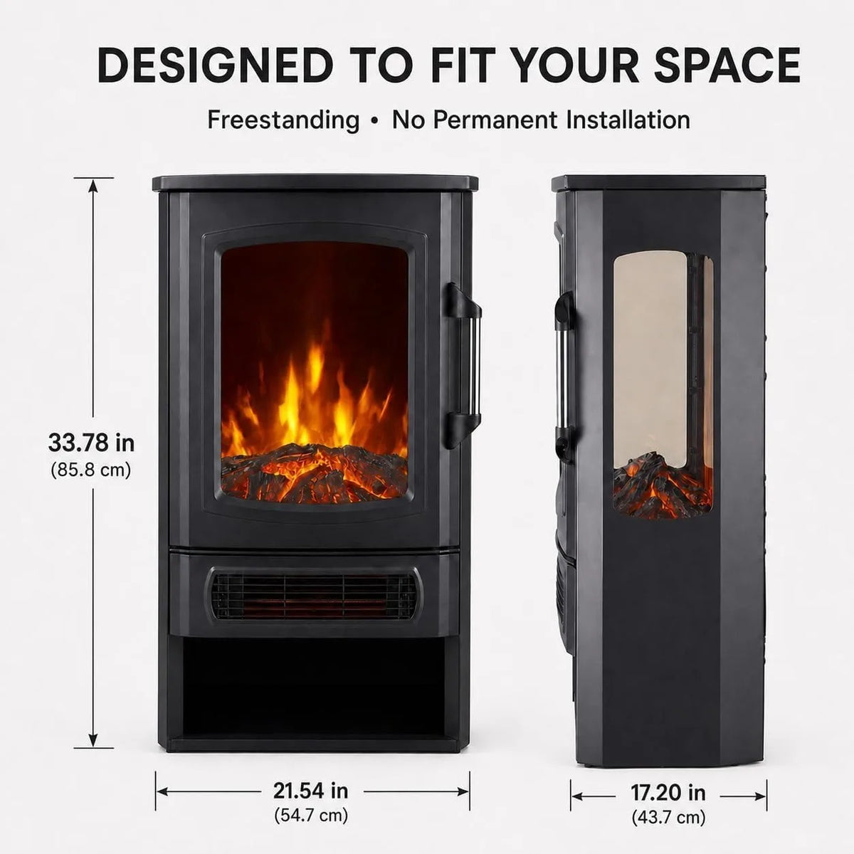 Three Sided Electric Fireplace Stove Heater With Panoramic Flame Effect