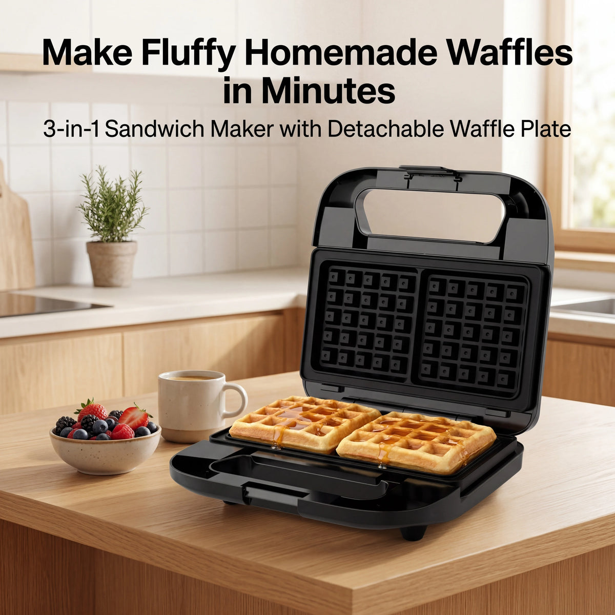 CACHOO 3 In 1 Sandwich Maker Panini Press Waffle Iron