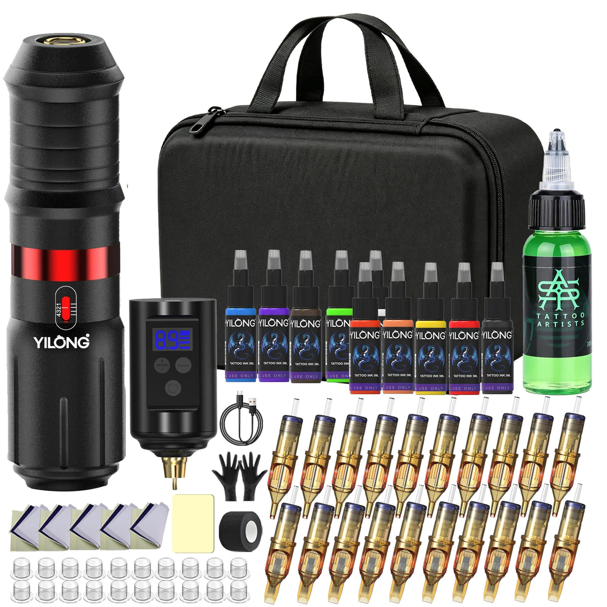 YILONG Wireless Rotary Tattoo Pen Machine Kit With Cartridge Needles