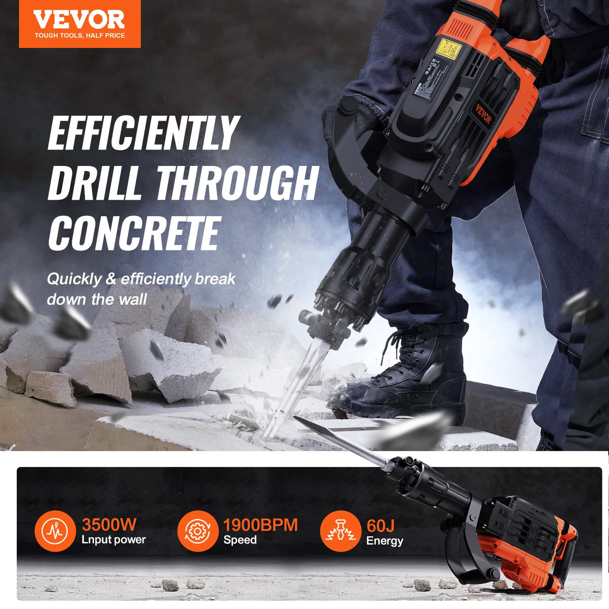 SucceBuy Heavy Duty Electric Demolition Jack Hammer With Chisels