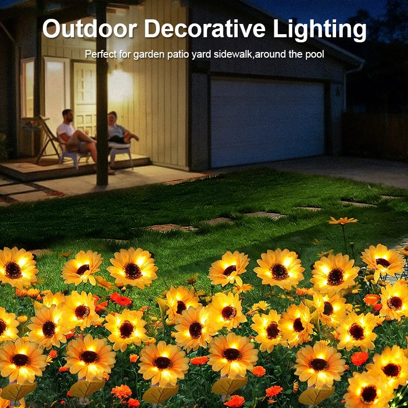 FAMCDC Solar Powered Sunflower Garden Lights Outdoor Waterproof LED