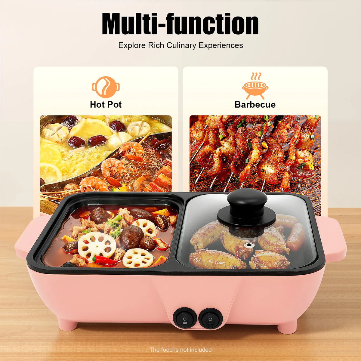 2 In 1 Electric Hot Pot And Griddle For Shabu Shabu Cooking