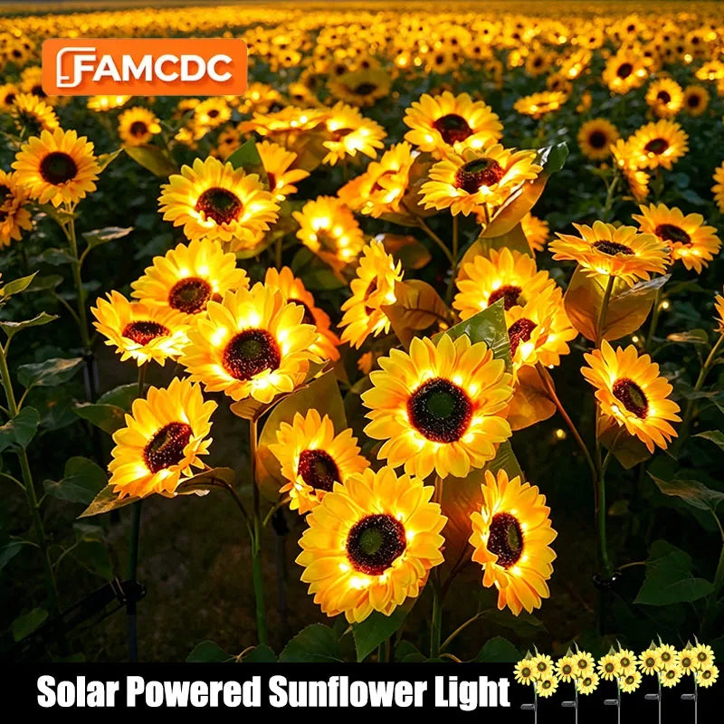 FAMCDC Solar Powered Sunflower Garden Lights Outdoor Waterproof LED