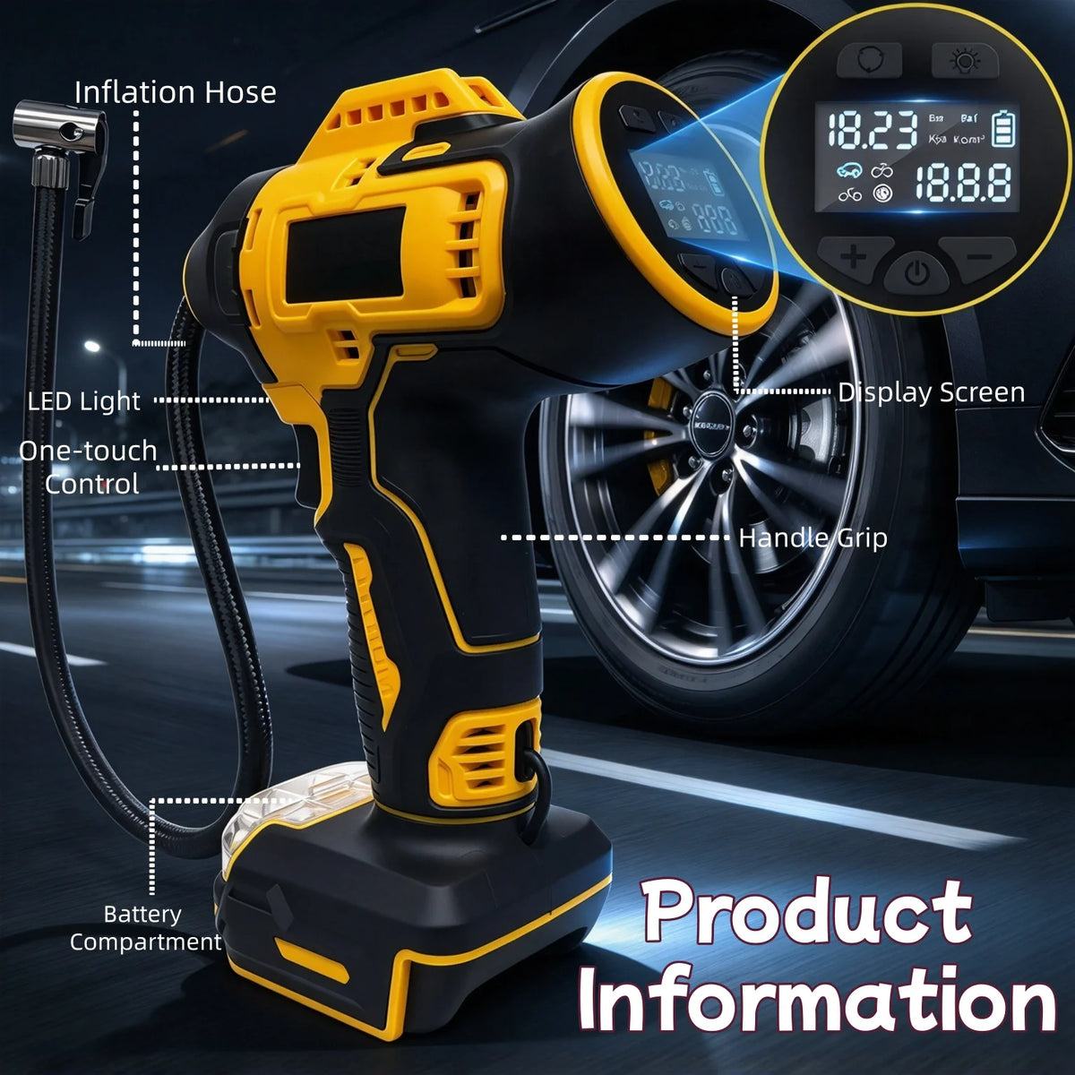 Portable Tire Inflator Air Compressor With Digital Display DeWalt Compatible