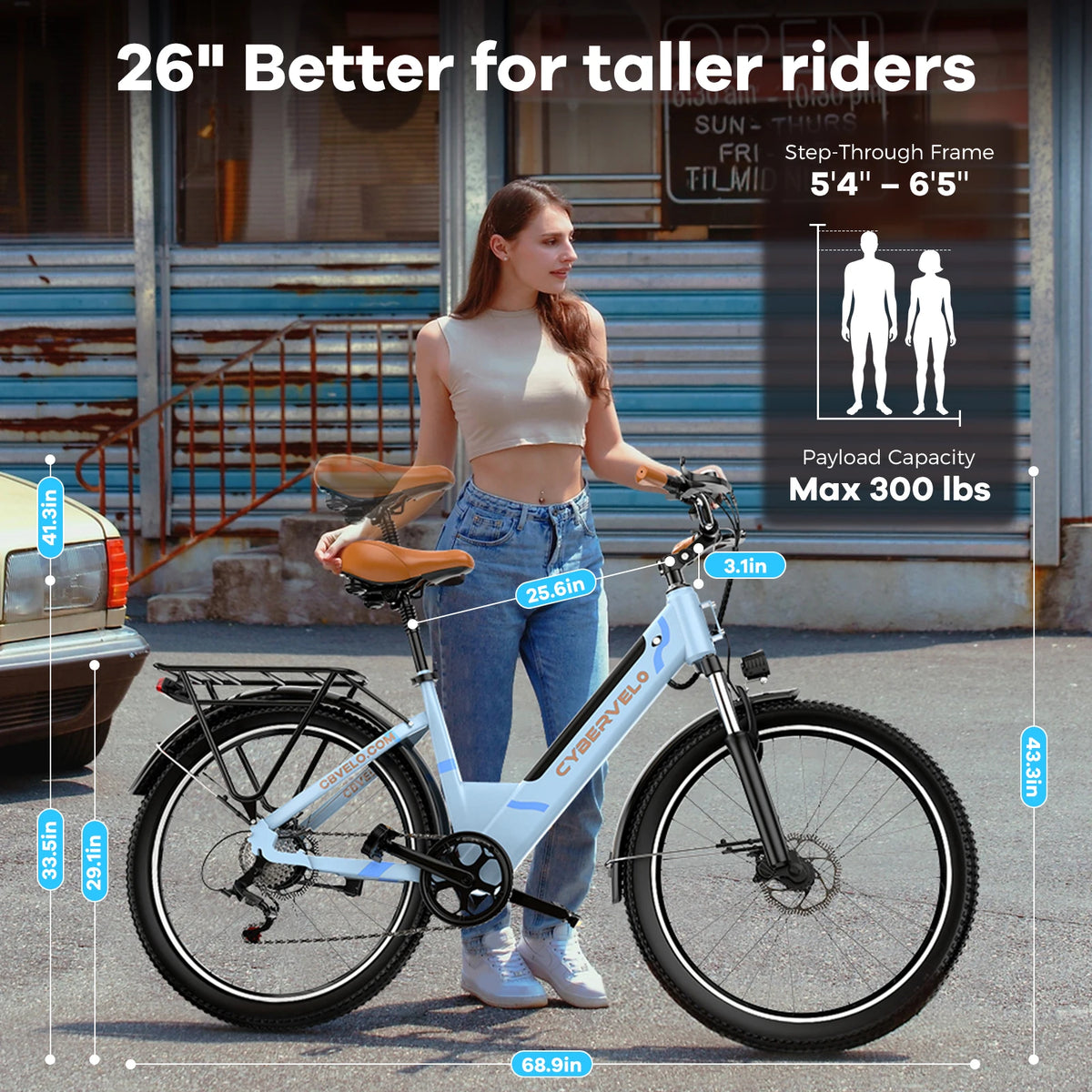 Cybervelo Urban Commute Electric Bike 1000W Peak Motor Detachable Battery