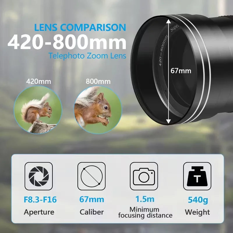 Professional Manual 420 To 800 Mm T Mount Camera Lens